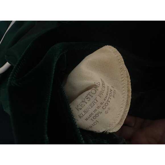 Vintage 80s ILGWU Emerald Green Velvet Taffeta Puff Sleeve Dress USA 7 - Picture 7 of 10